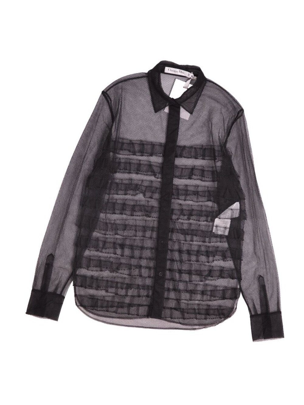 Dior Shirt Blouse Tiered Long Sleeve Mesh Sheer Top Black US 2